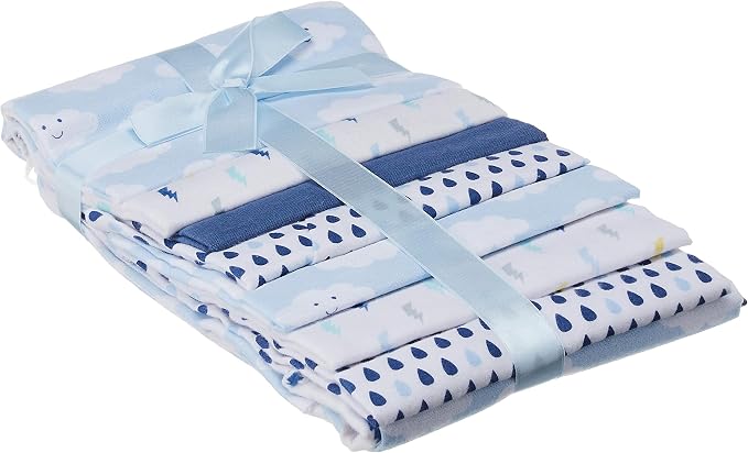 Luvable Friends Unisex Baby Cotton Flannel Receiving Blankets, Boy Clouds 7-Pack - Image 3