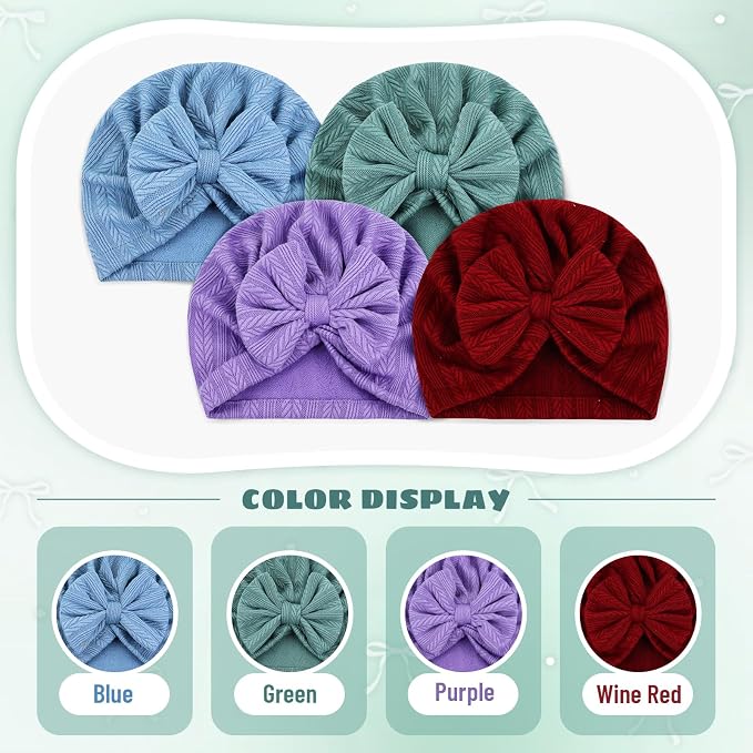Cinaci 4 Pieces Baby Girls Turban Hats - Image 4