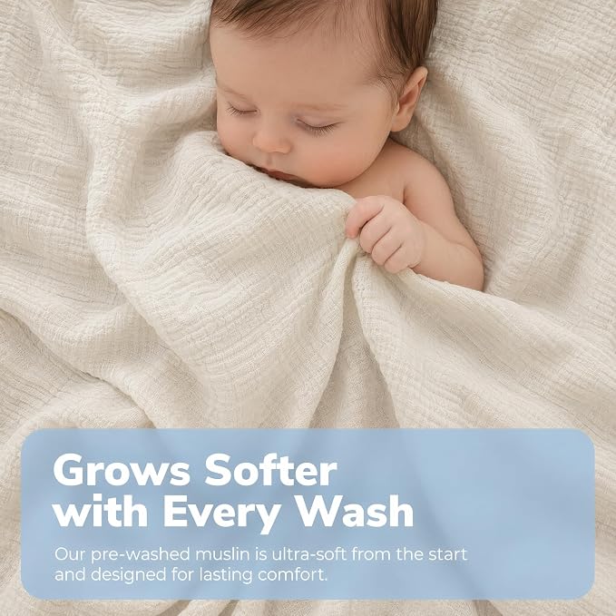 3 Pack Ultra Soft Muslin Swaddle Blankets 38"x40" 100% Cotton Newborn Receiving - Image 3