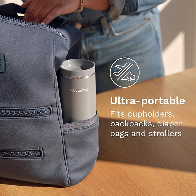 Baby Brezza Portable Warmer – 67% Faster Baby Bottle Warming - Travel Breastmilk and Formula Warmer - Safe, Even Heating - Up to 9oz - No Adapters, Black