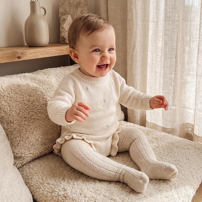 Mubineo Baby Girl Fall Winter Clothes Basic Plain Cute Sweater Romper Outfit - Image 2