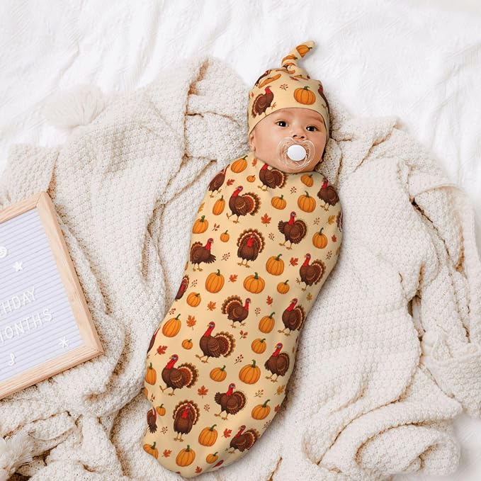 Turkey Pumpkin Swaddle Blankets Soft Receiving Blanket Baby Swaddle Wrap - Image 6
