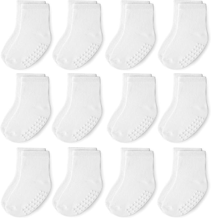 Baby Toddlers Crew Socks with Non-Slip Grip 12 Pack Cotton Stretch Socks | Soft by JAKIDAR