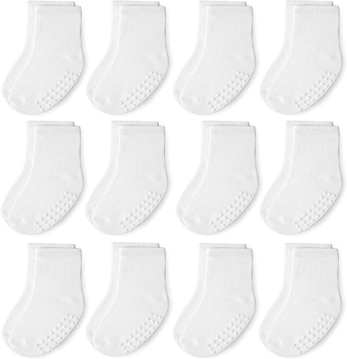 Baby Toddlers Crew Socks with Non-Slip Grip 12 Pack Cotton Stretch Socks | Soft by JAKIDAR