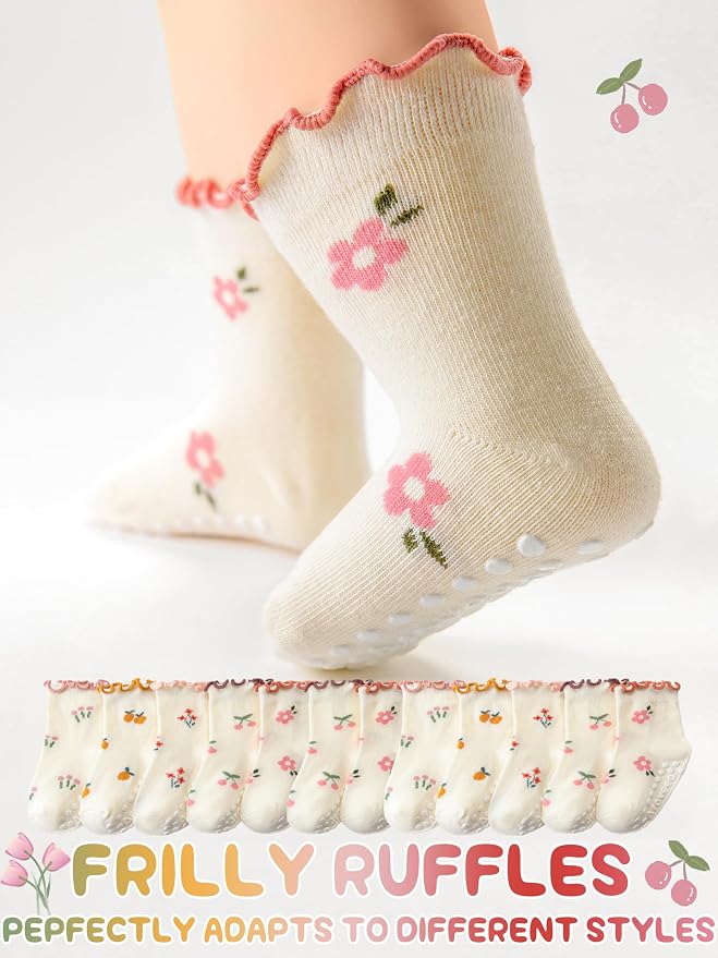 Baby Toddler Girls Socks Grip Ruffle Non Slip Kids Cotton 12 Pack Socks | - Image 6