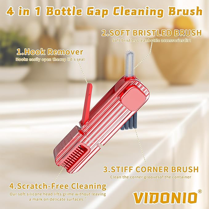 3Pcs 4 in 1 Cup Lid Gap Cleaning Brush Set,Multifunctional Crevice Cleaning Brush for Bottle,Multipurpose Bottle Cleaner with Compact Design Tiny Silicone Cup Holder Cleaner Tool,Kitchen Gadgets