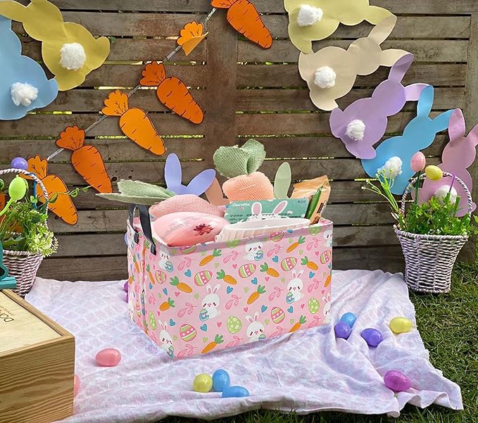 Easter Gift Eggs Storage Basket Kids Toys Storage Basket Organizer Box Clothes Laundry Hamper Bunny Nursery Basket with Handles