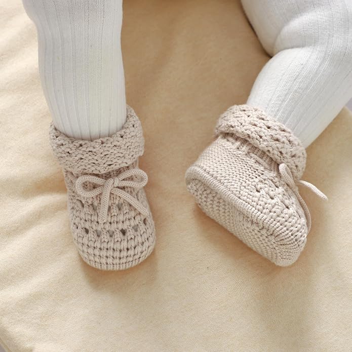 Baby Booties 100% Cotton Knitted Newborn First Cozy Warm Crib Shoes - Image 2