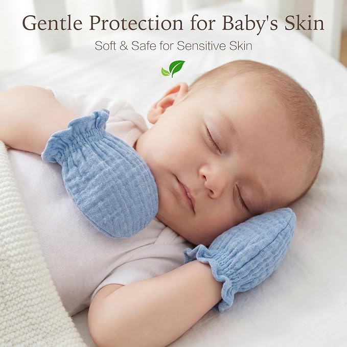 Pro Goleem Muslin Baby Mittens for Newborn, 100% Cotton No Scratch Soft - Image 4