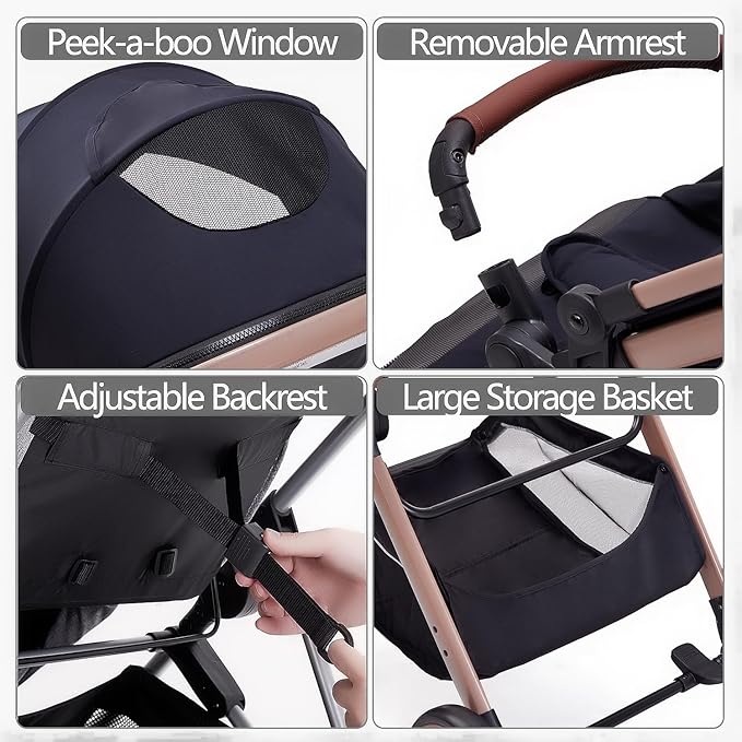 2 in 1 Baby Stroller, Newborn Infant Toddler Convertible Bassinet Pram Stroller for 0-36 Months Old Babies (Black)