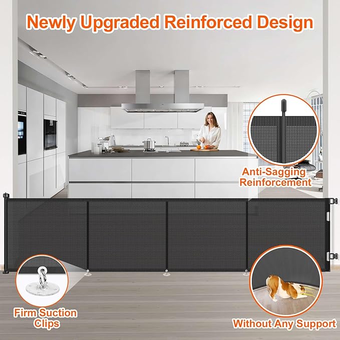 Upgrade 180 inch Retractable Baby Gates, EZIGO Extra Wide Baby Gate for Large Opening Extra Long Mesh Gate for Kids or Pet Dog Gate Child Safety Gate for Stairs Hallways Doorway Indoor Outdoor, Black