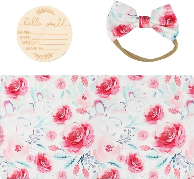 Newborn Baby Swaddle Set Headband and Name Card - Image 2