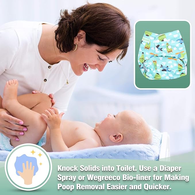 wegreeco Cloth Diapers 6 Pack with 6 Inserts & 1 Wet Bag, Washable Cloth Diapers for Babies, One Size Adjustable Reusable (Car, Airplane)