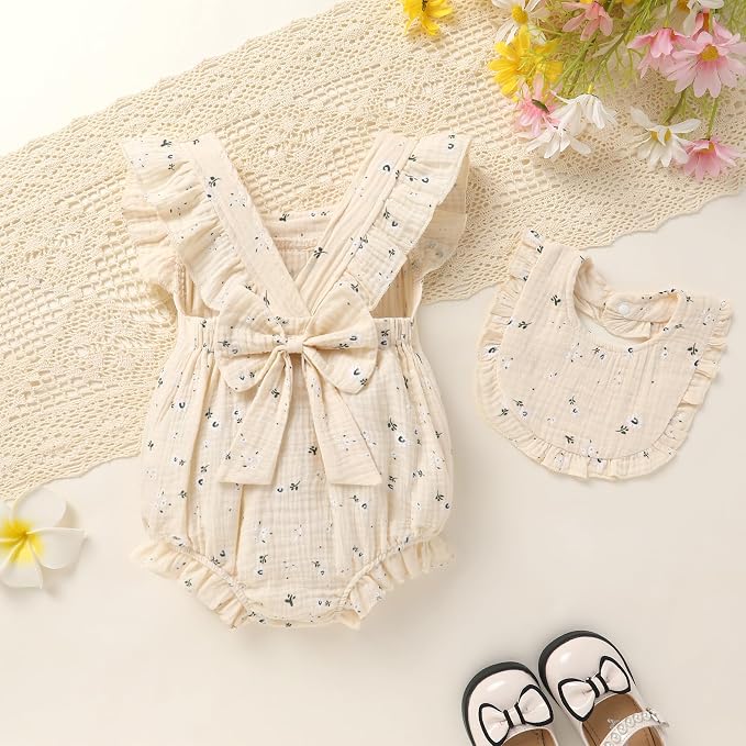 YOUNGER TREE Baby Girl Romper 100% Cotton Ruffle Sleeveless Summer Outfit - Image 3