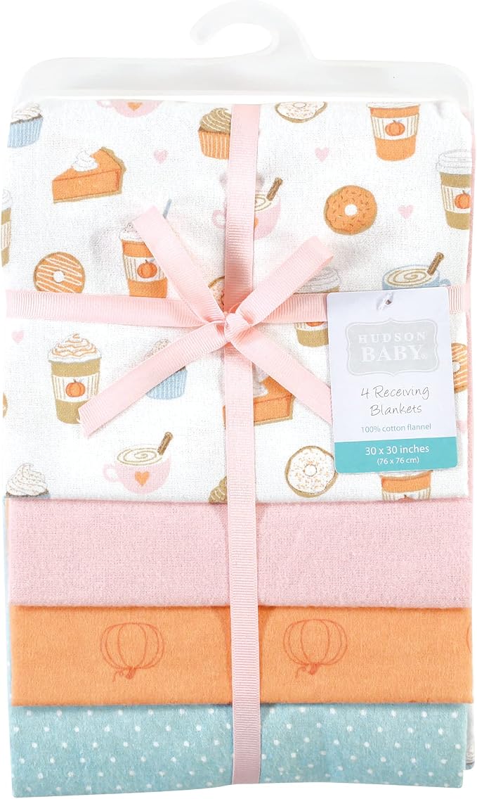 Hudson Baby Unisex Baby Cotton Flannel Receiving Blankets, Pumpkin Spice - Image 2