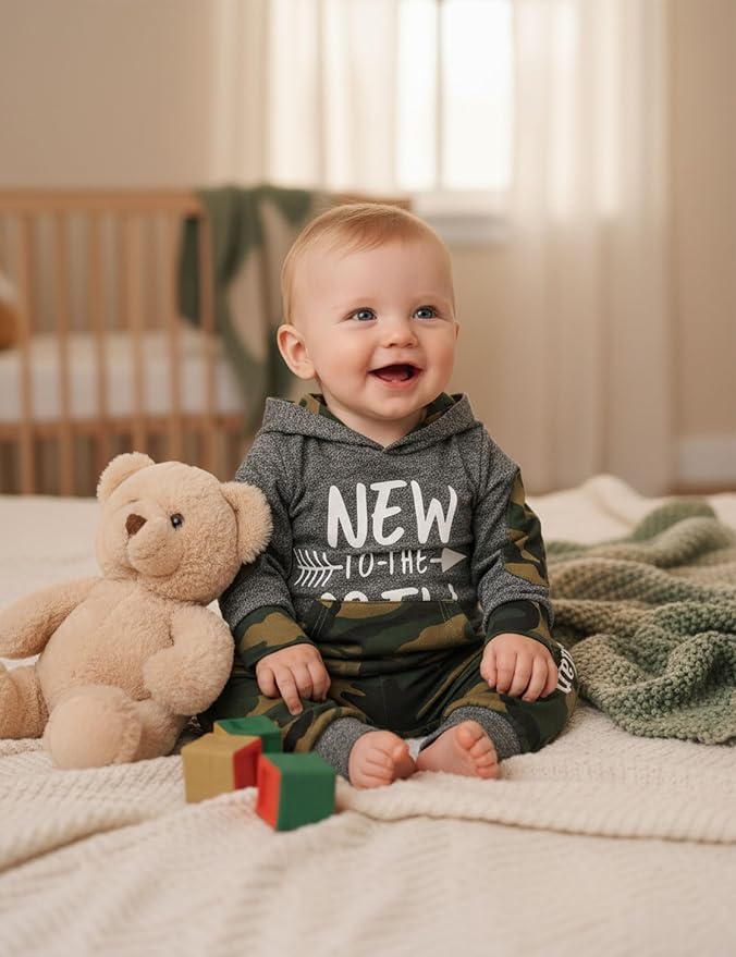 Fommy Newborn Baby Boy Clothes Plaid Letter Print Long Sleeve Hoodies + Long - Image 3