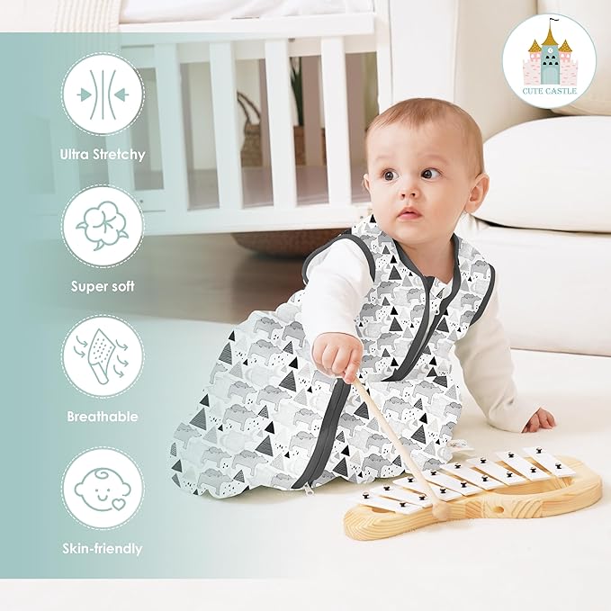 Cute Castle Baby Sleep Sack 18-24 Months - Lightweight 100% Cotton 2-Way Zipper TOG 0.5 Infant Wearable Blanket, Newborn Essentials Toddler Sleep Clothes, 3 Pack(Dark gray, Light gray, Bear)