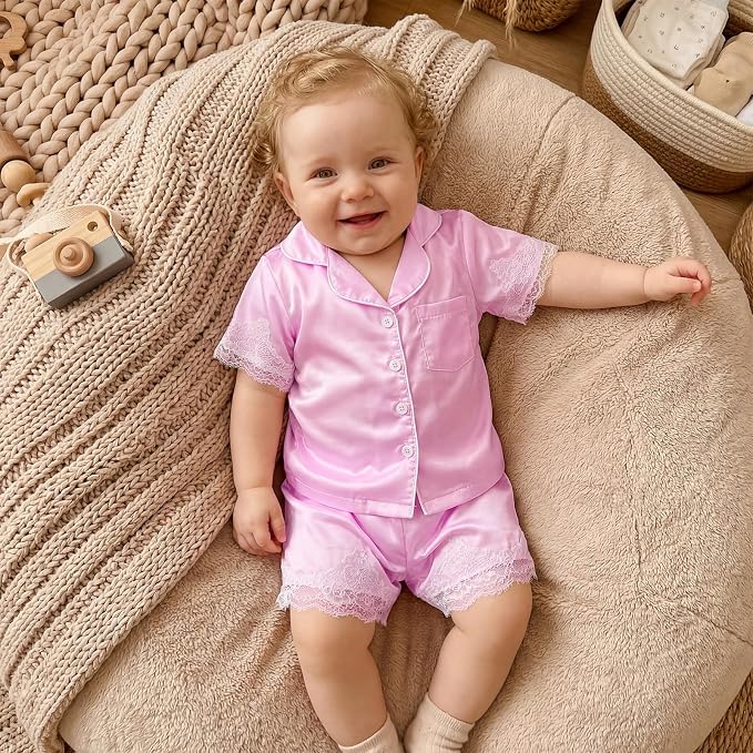 Kuriozud Toddler Baby Girl Pajamas Set Summer Floral Short Sleeve Button Down - Image 2