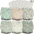 Mama Koala 3.0 Cloth Diapers for Babies with AWJ Lining, 6 Pack with 6 5-Layer Natural Cloth Diaper Inserts - Reusable and Washable Pocket Diapers(A-Spring Sprouts)
