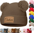Custom Baby Beanies Personalized Toddler Winter Hats Name Leather Patch Kids Knit Warm Hat for Infant Boys Girls Adult