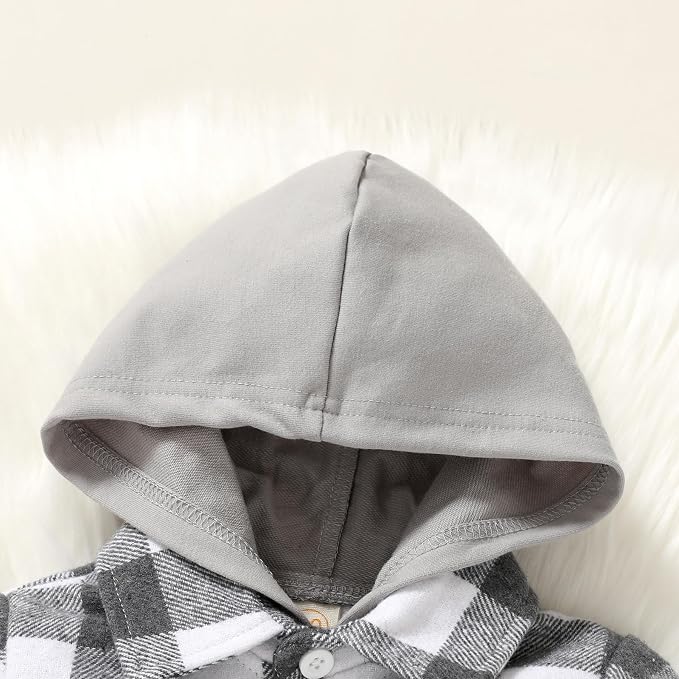 YOUNGER STAR Toddler Kids Boys Girls Flannel Hooded Plaid Shirt Button Baby Red - Image 4
