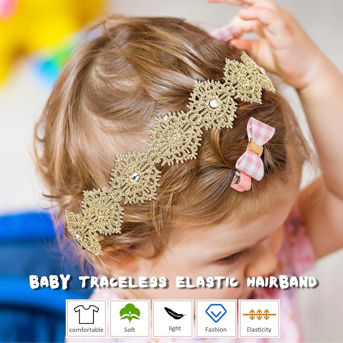 DANMY Baby Girl Super Elastic Headband, Cotton Lace Toddler Hair Band, Infant - Image 5