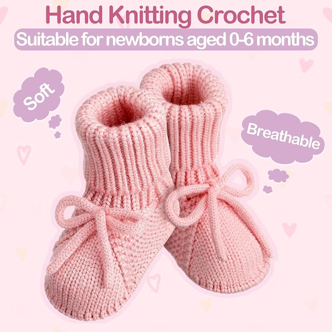 Evervibe 3 Pair Knitted Baby Booties | 100% Cotton, 0-6 Months Newborn - Image 4