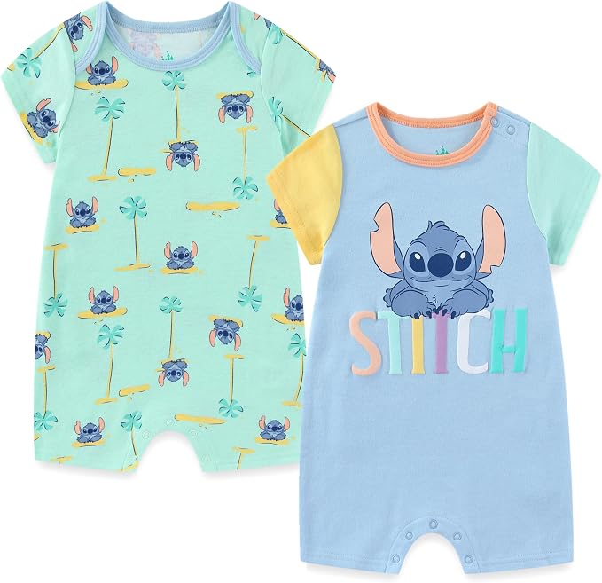 Disney Cars Pooh Mickey Stitch Baby Boys 2 Pack Romper by Disney