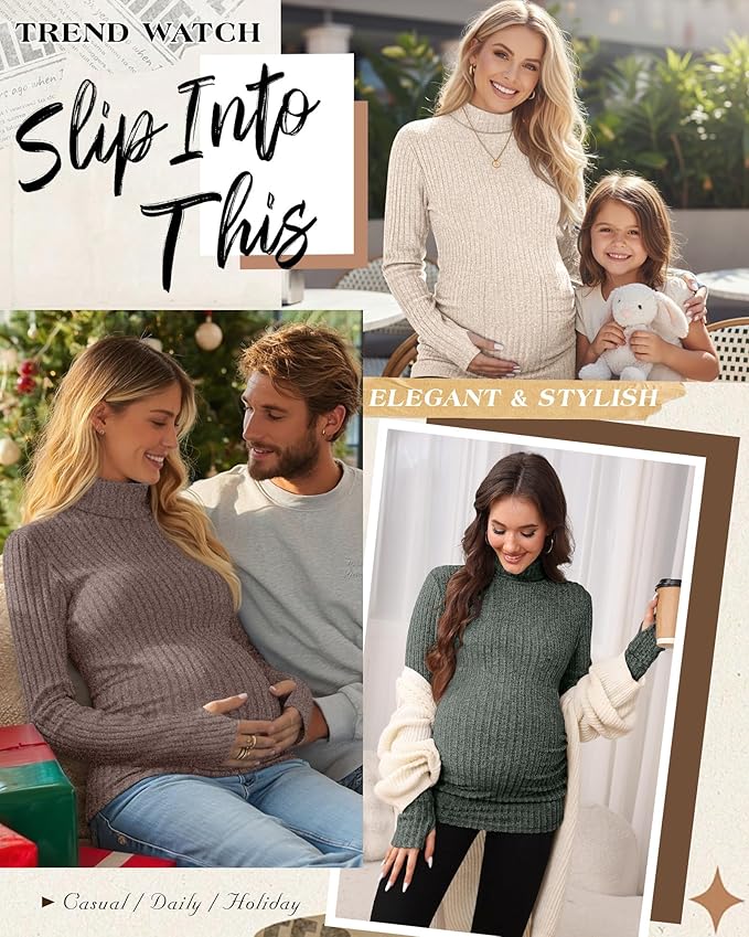 3 Pack Maternity T-Shirts Pregnancy Tops Women Sweater Long Sleeve Turtleneck Ribbed Finger Sleeve Outfits