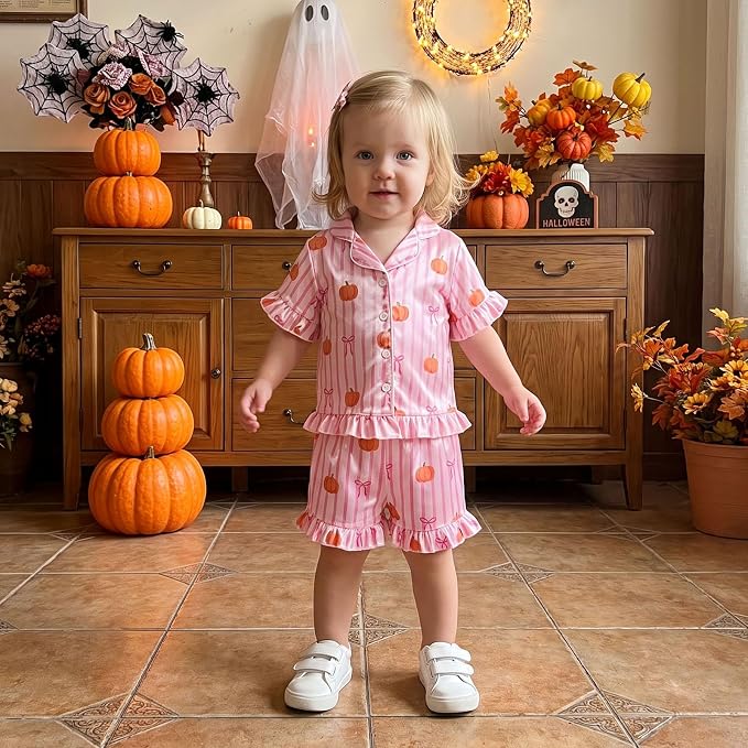 Kuriozud Toddler Baby Girl Pajamas Set Summer Floral Short Sleeve Button Down - Image 5