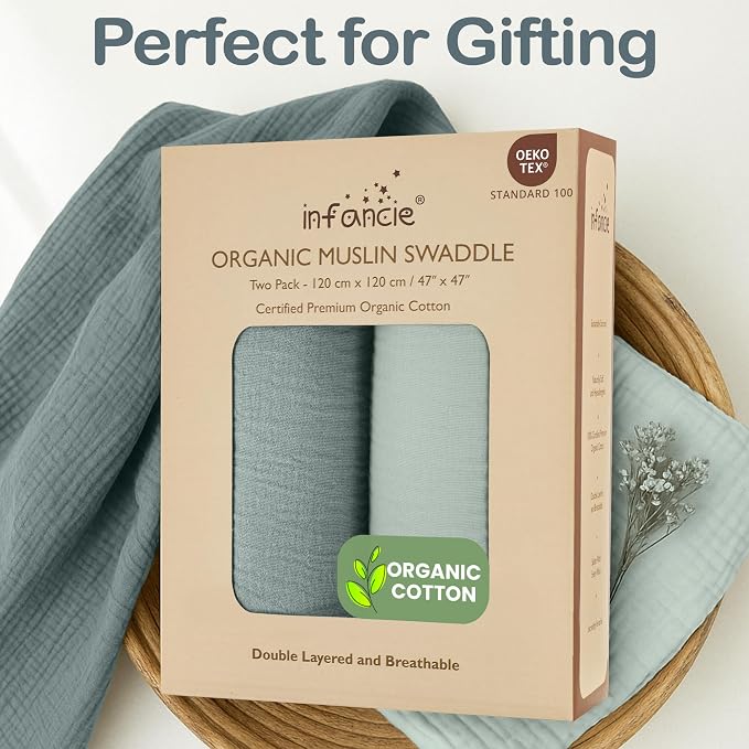 100% Organic Cotton 2 PK Soft Muslin Swaddle Blanket Unisex 47x47 | Oeko-TEX - Image 9