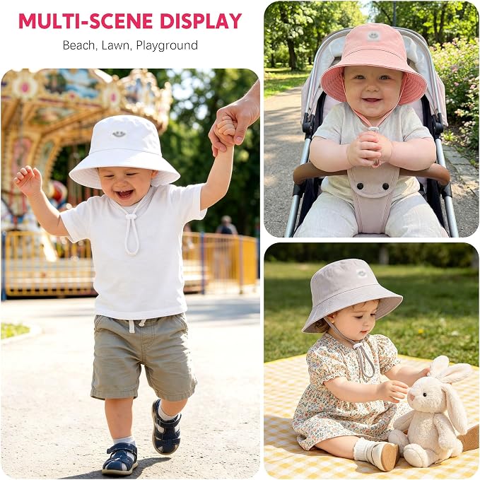 Cooraby 5 Pack Baby Sun Hat Adjustable Smile Bucket Hat Sun Protective Cap - Image 6