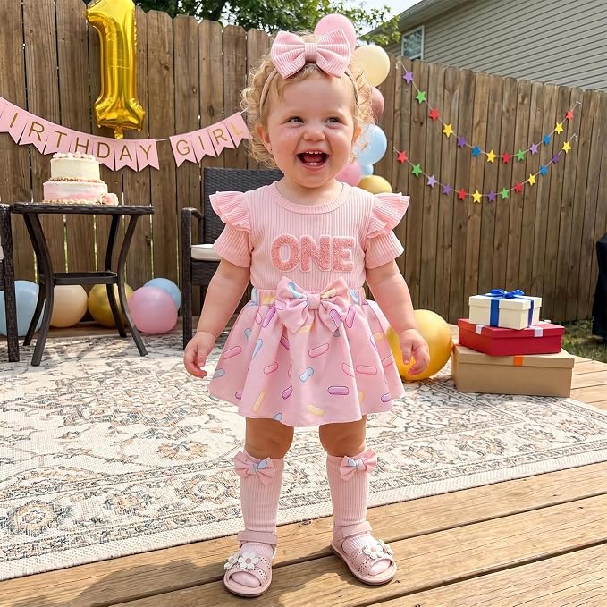 Giraropa Newborn Baby Girl Clothes Smocked Bubble Romper Dress + Socks + - Image 2