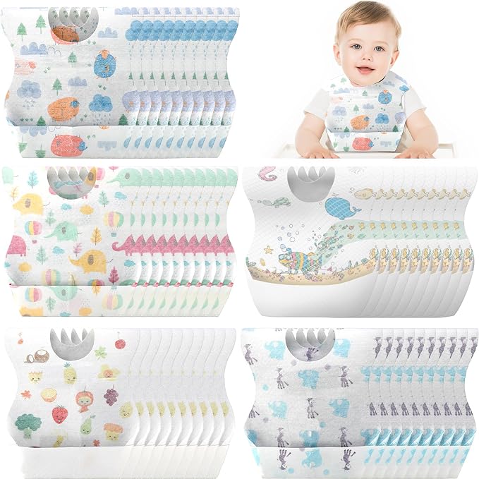 Shinymoon 100 Pcs Disposable Baby Bibs Individual Wrapped Travel Bibs by Shinymoon