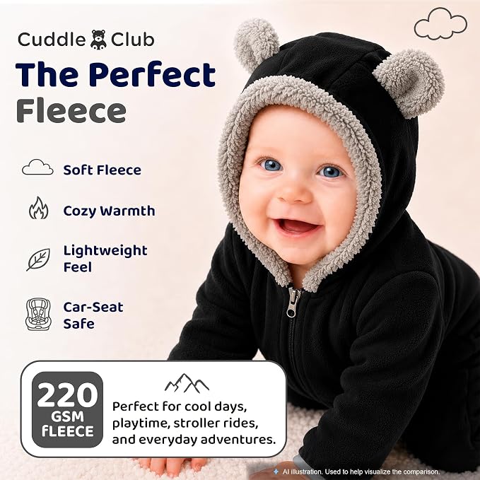 Cuddle Club Fleece Baby Bunting Bodysuit Hoodie, Newborn - Image 4