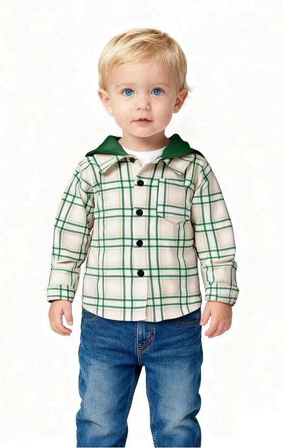 YOUNGER STAR Toddler Kids Boys Girls Flannel Hooded Plaid Shirt Button Baby Red - Image 2