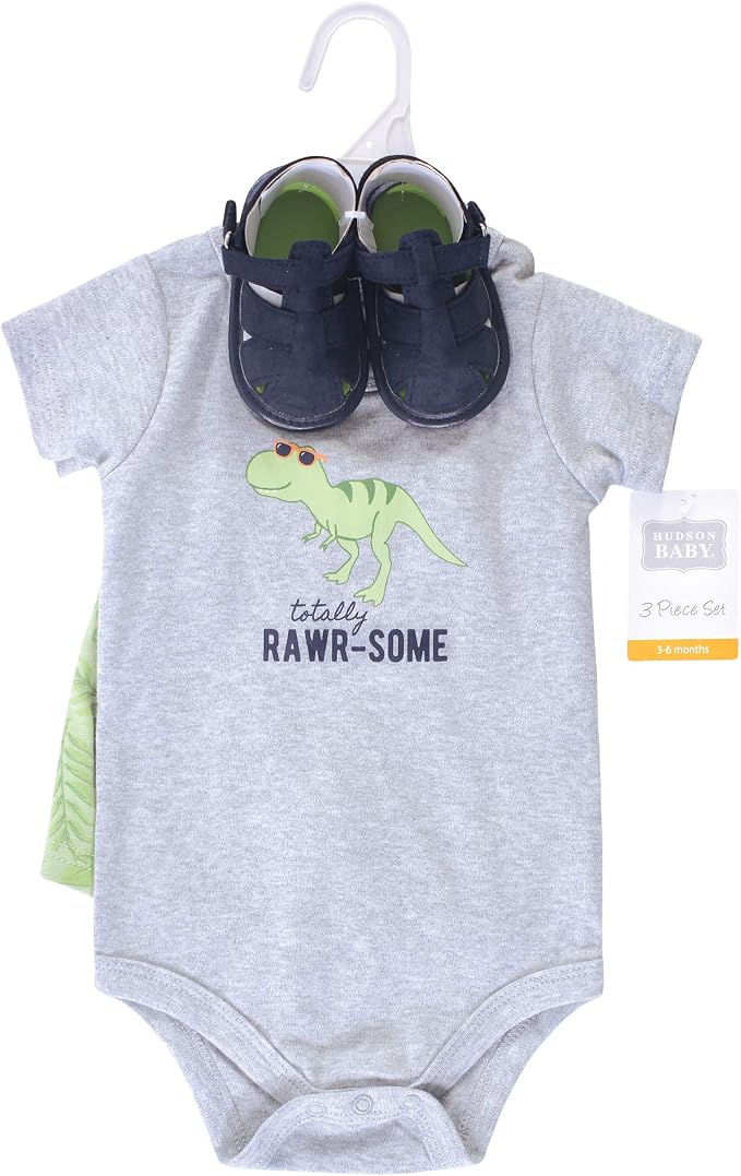 Hudson Baby Unisex Baby Cotton Bodysuit, Shorts and Shoe Set - Image 2