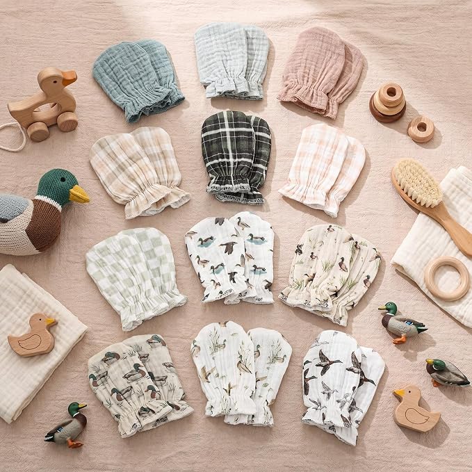 Chicingyou Muslin Baby Mittens for Newborn 100% Cotton No Scratch Boho/Mallard - Image 2