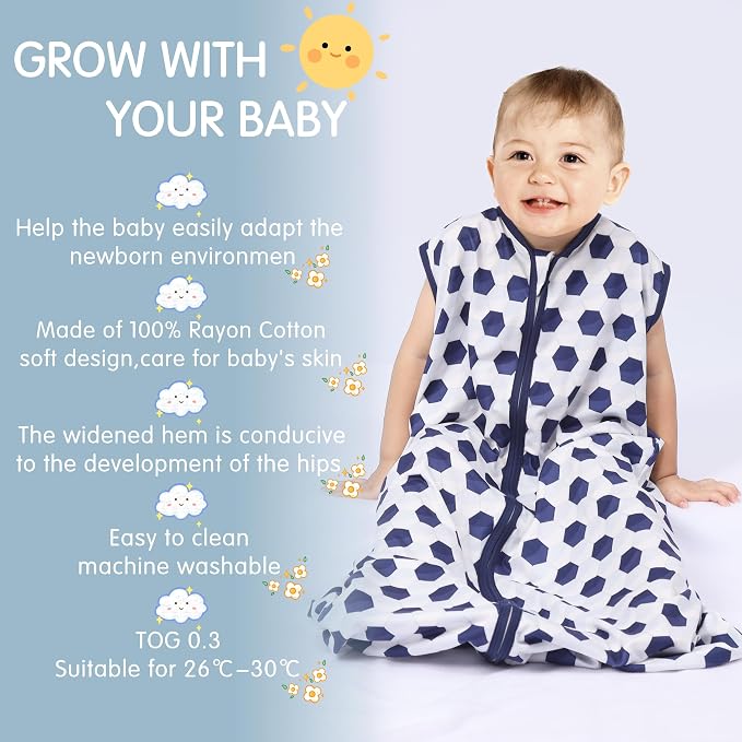 BSTOPPT 3 Pack Baby Sleep Sack 100% Rayon Cotton Baby Sleeping Bag 2-Way Zipper - Image 5