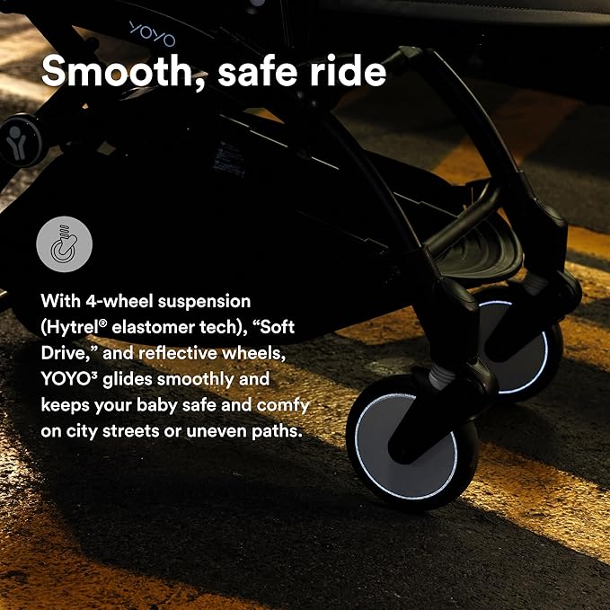 Stokke YOYO3 Stroller from 6 Months - Includes Black Frame/Ginger Seat Cushion + Canopy - Folds in & Out in a Flash - Light & Compact - Carry-On Compatible