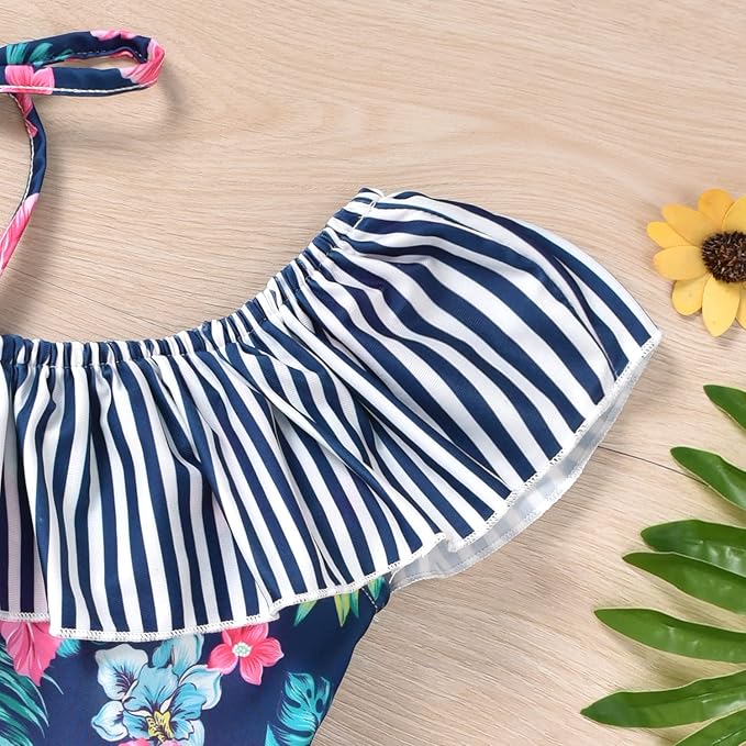 Toddler Baby Girls Ruffles Bikini One Piece Swimsuits Floral Off Shoulder Swimwear Beach Bathing Suit