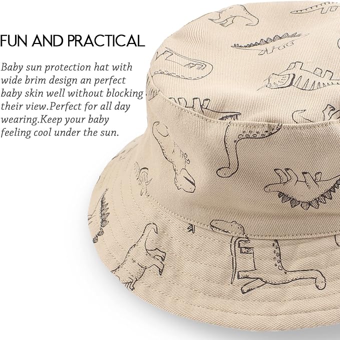 JANGANNSA Dinosaur Baby Boys Sun Hat Cotton Toddler Girls Bucket Hats Summer - Image 3