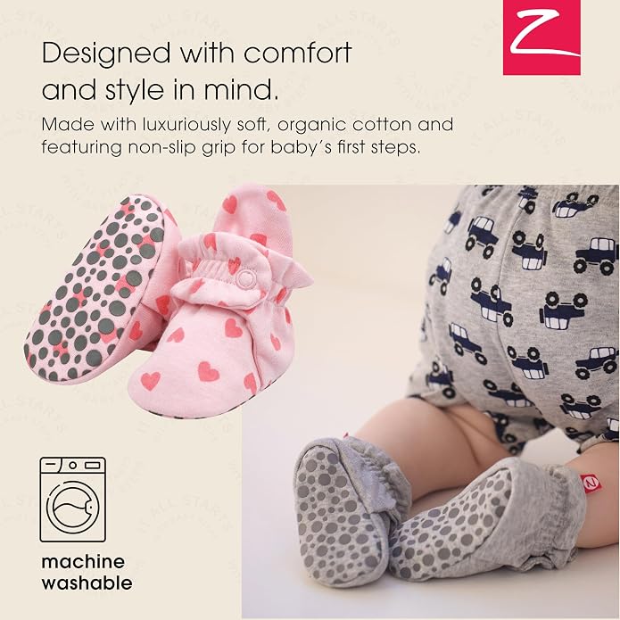 Zutano Unisex Organic Cotton Baby Booties, Stay-On and Non-Slip, Newborn to - Image 2