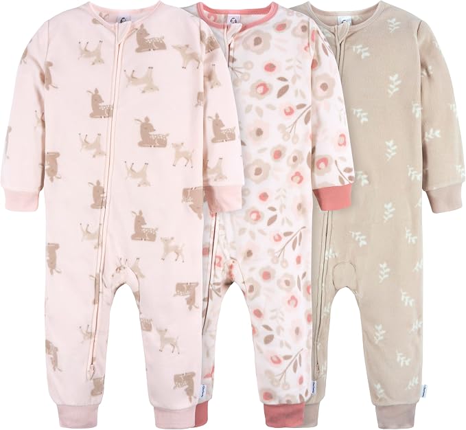 Gerber Baby & Toddler Girls Loose Fit Fleece Footless Pajamas 3-Pack by Gerber