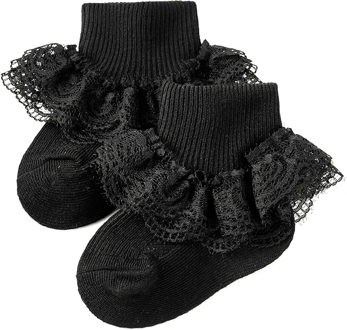Methee ​Baby Girls Ruffle Socks, Infant Girls Double Lace Frilly Socks Newborn by Methee