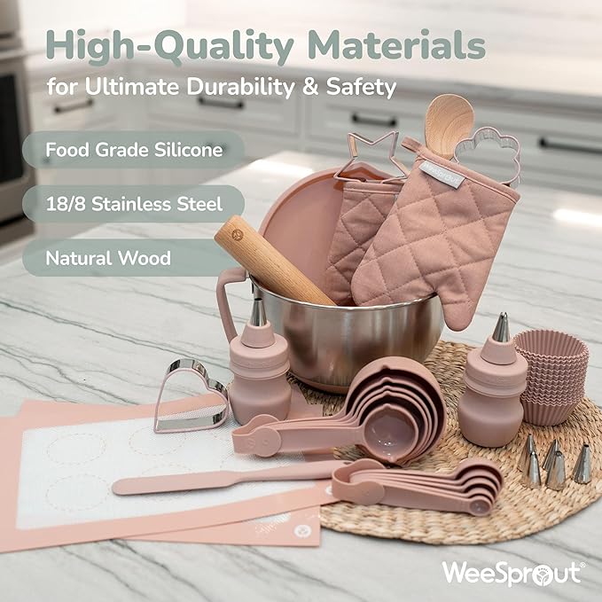Ultimate Baking Kit for Children - Child-Sized Utensils, Apron, Oven Mitts, Silicone Mats & Liners - Perfect Cooking Set for Ages 6-12 - Gift for Kids - Mint