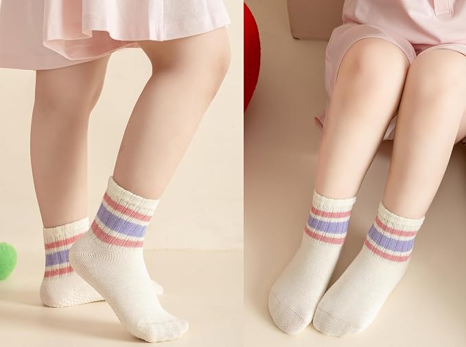 Toddler Grip Socks with Non-Slip Unisex Baby Stripe Crew Cotton Socks | Retro - Image 6