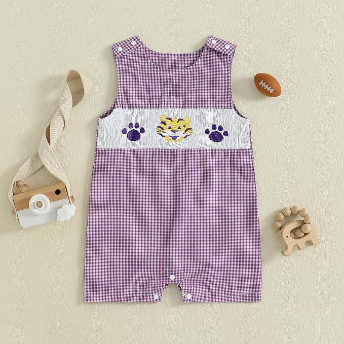Newborn Baby Boys Sleeveless Seersucker Romper One Piece Straps Overalls - Image 2