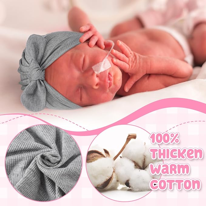 10 Pcs Preemie Hats Cotton Preemie Caps Bows Turban Premature Baby Boys Girls - Image 4