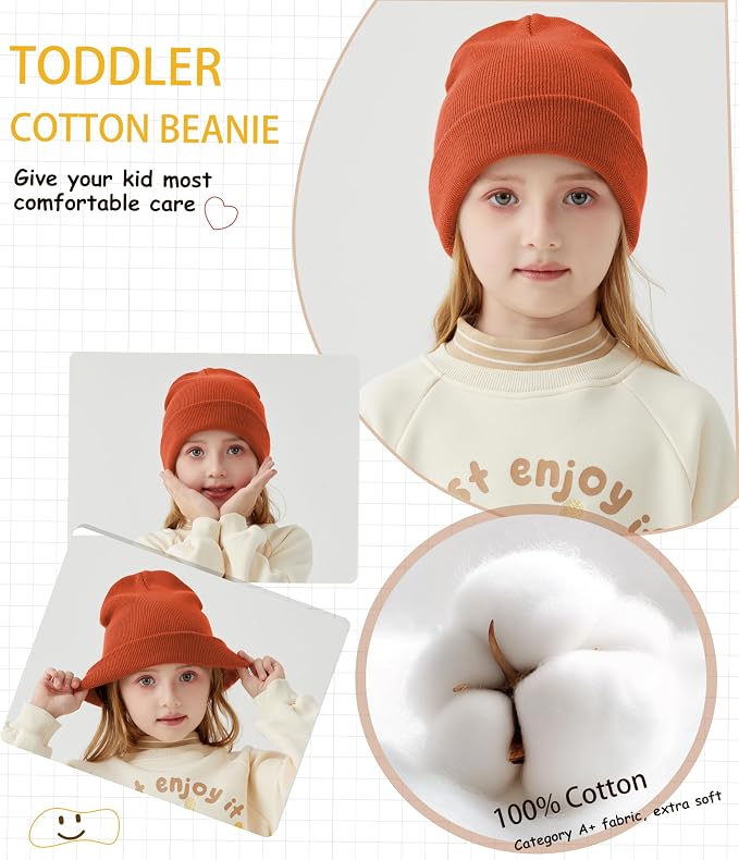 ROYBENS 100% Cotton Baby Beanie Cute Toddler Winter Hat Knit Caps Ages 0-8 | - Image 2
